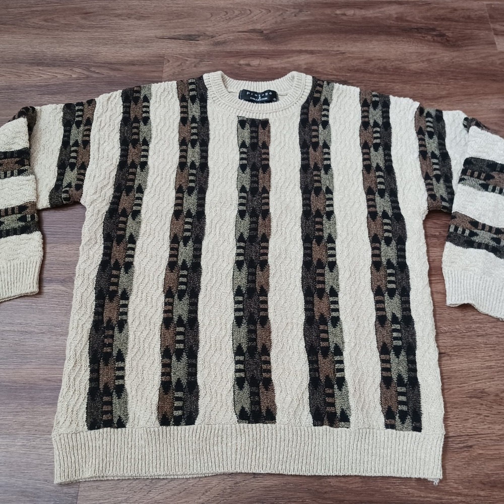 Vintage Protege Collection Mens Small Acrylic Knit Sweater Vertical Stripe USA